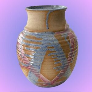 Stunning vintage mixed glaze signed large art pottery vase abstract ‘80s ‘90s